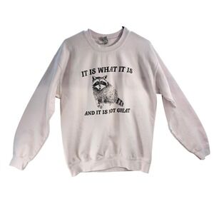 Gildan Heavy Blend Raccoon Graphic Sweatshirt Light Pink Womens Size Medium